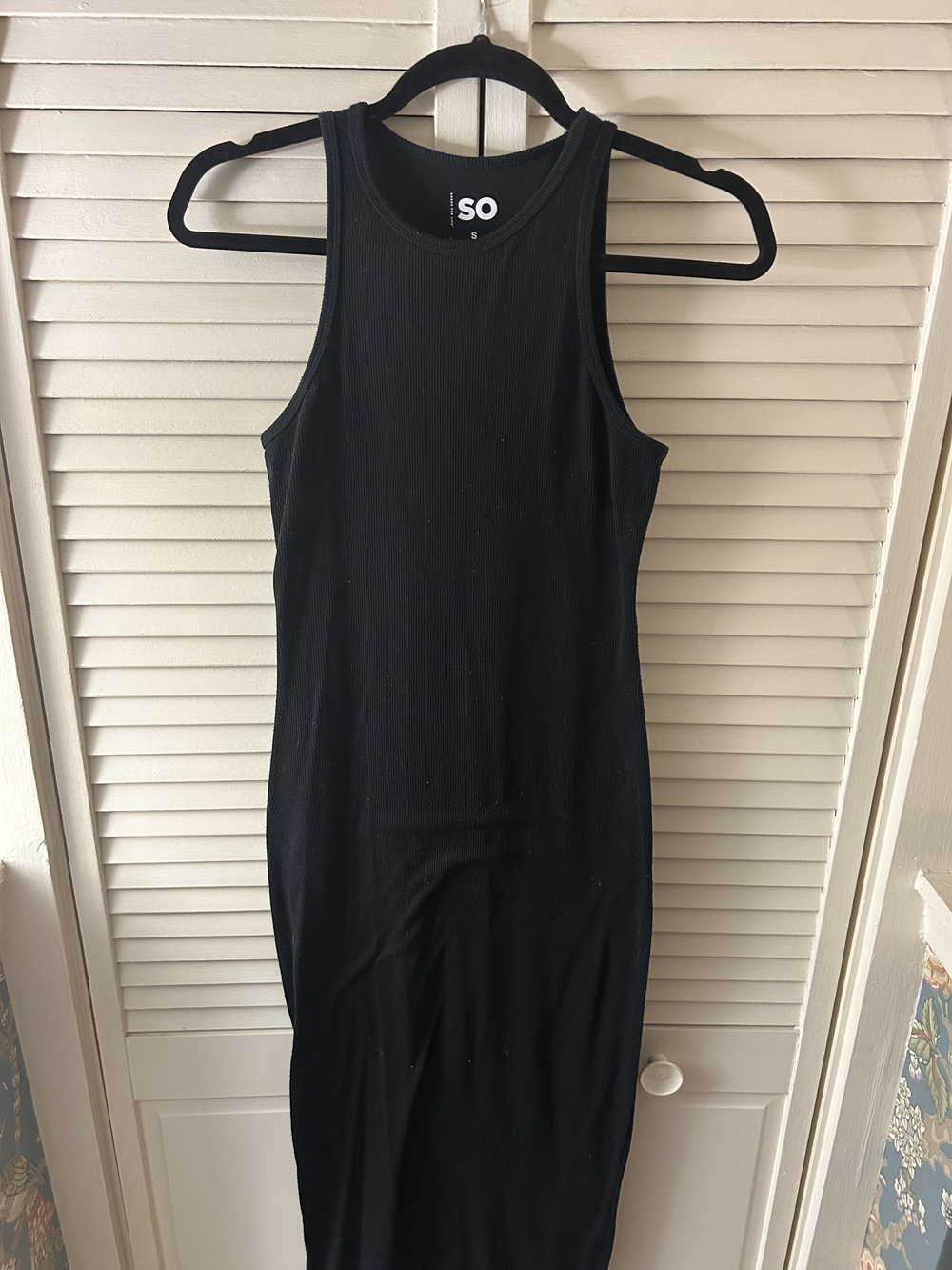 SO Black Ribbed Tank Dress with High Neck
